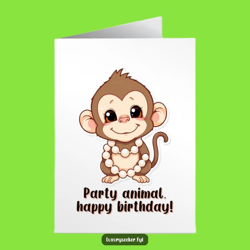Free Printable Funny Monkey Birthday Card - Pearl Necklace Prank Downloadable Gift
