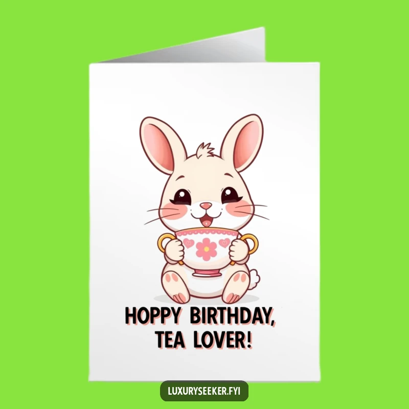Funny Free Printable Birthday Card: Rabbit Teacup Delight Birthday Downloadable Gift