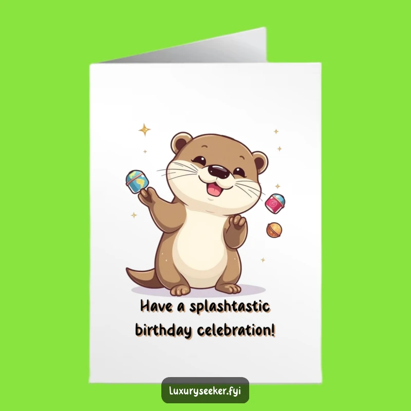 Free Printable Otter Birthday Card: Juggling Fun & Funny Downloadable Gift