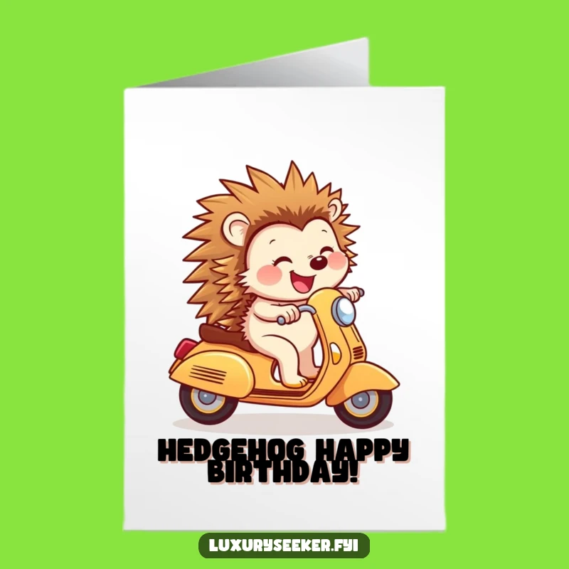 Free Printable Birthday Card: Joyful Hedgehog Scooter Fun Funny Downloadable Gift