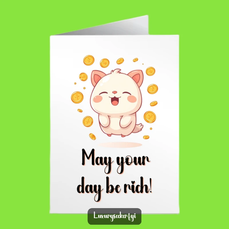 Free Printable Birthday Card: Happy Creature Rich with Coins, Funny Downloadable Gift