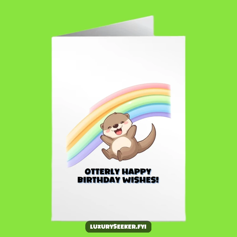 Free Printable Bday Card: Happy Otter Rainbow Slide - Joyful Downloadable Gift