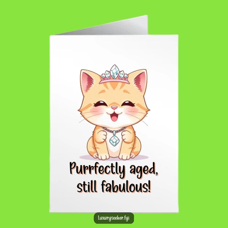 Free Printable Birthday Card: Glam Cat Tiara Necklace Funny Downloadable Gift