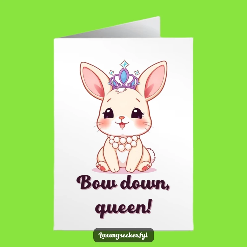 Free Printable Congrats Card: Bunny with Tiara Celebrates Your Success Downloadable