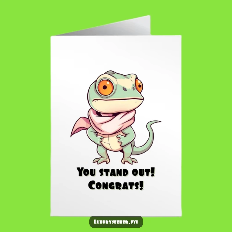 Free Printable Congrats Card: Chameleon's Silk Scarf Celebration, Downloadable Art for Big Wins