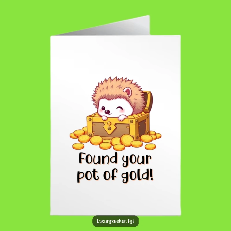 Free Printable Congrats Card: Curious Hedgehog, Gold Discovery, Downloadable Gift