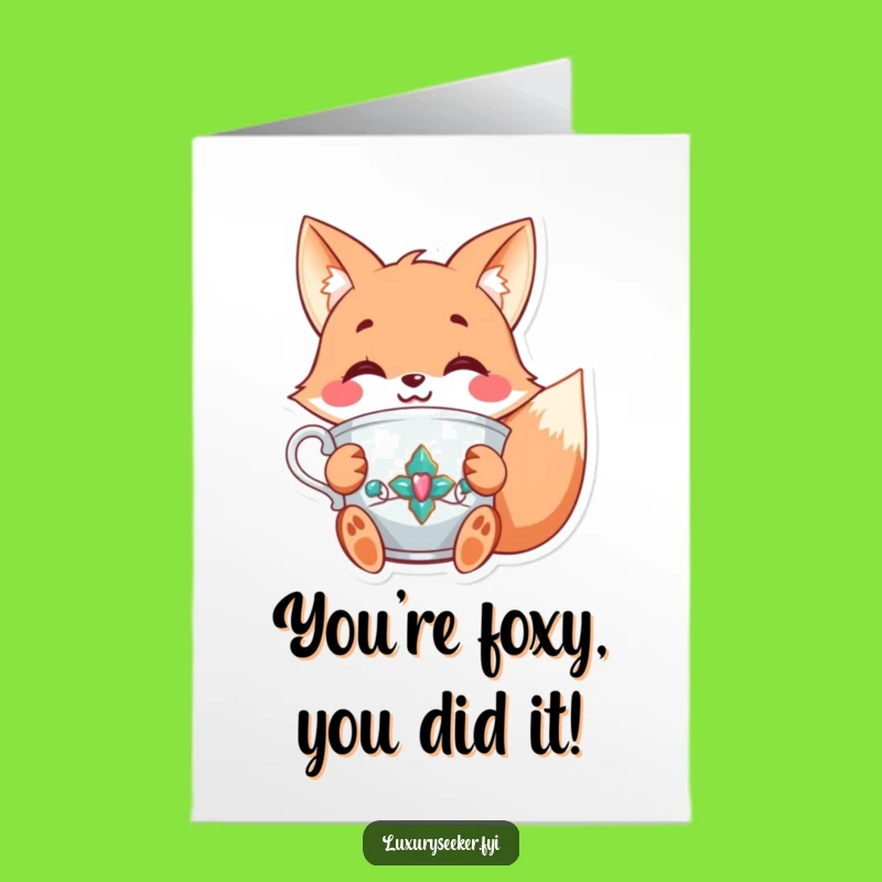 Free Printable Congrats Card: Fox Cheers, Sophisticated Downloadable Gift