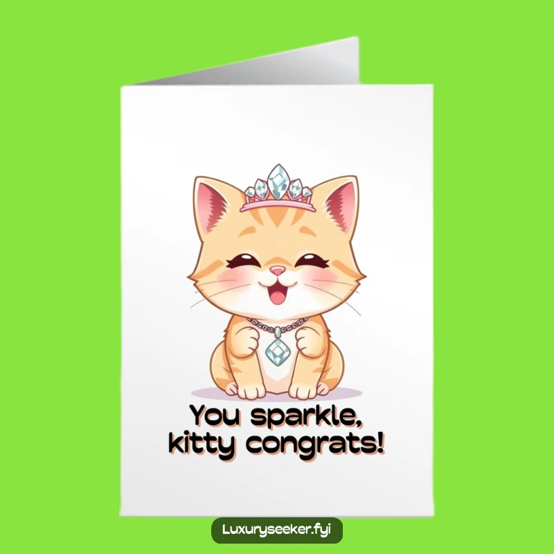 Free Printable Congrats Card: Glam Cat Tiara Necklace Funny Downloadable Gift