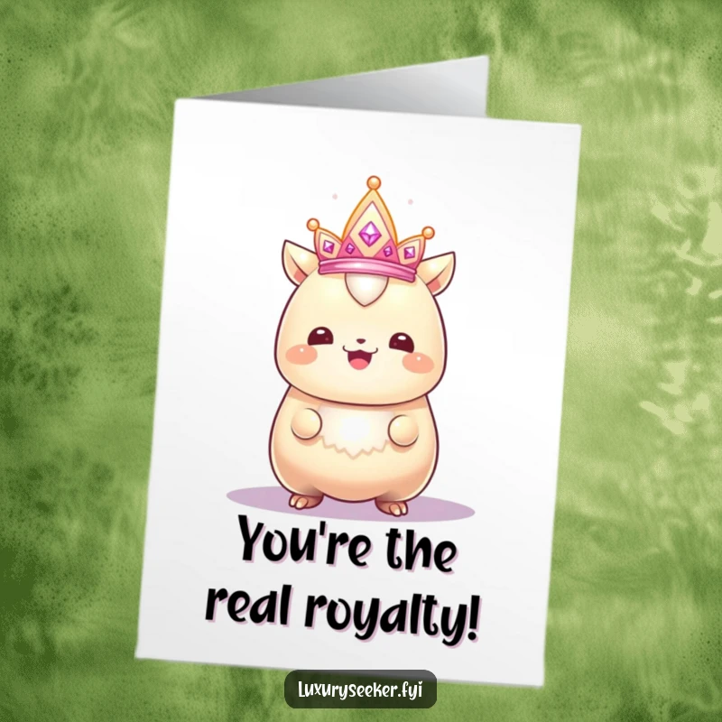Funny Free Printable Congratulations Card: A proud creature with a gleaming smile admires its own tiny, dazzling, sparkling crown.