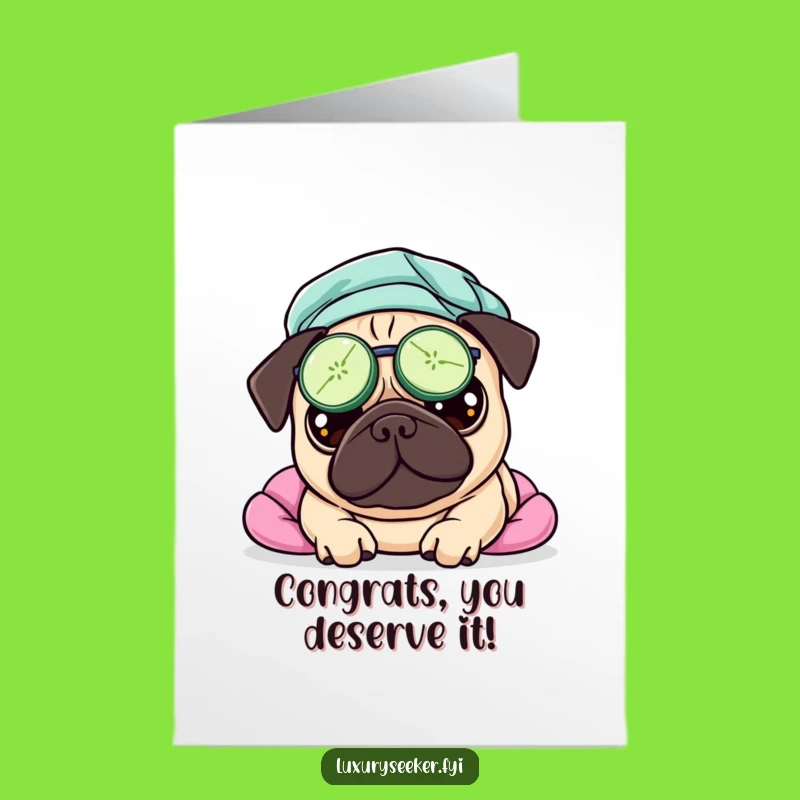 Free Printable Congrats Card: Relaxed Pug Spa Funny Downloadable Greeting