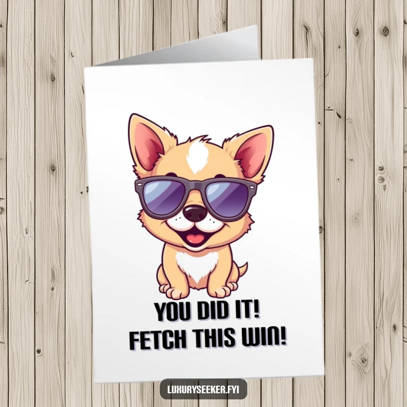 Funny Free Printable Congratulations Card: Stylish dog wearing tiny designer sunglasses, looking cool, perfect for celebrating achievements.