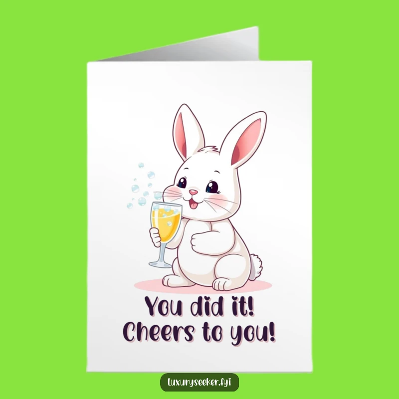 Free Printable Congrats Card: Bubbly Bunny Celebration - Funny Downloadable Gift for Big Wins