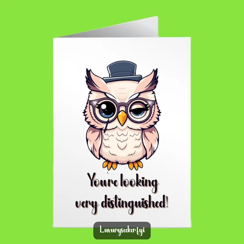 Free Printable Congrats Card: Dapper Owl Monocle Celebration, Downloadable Gift