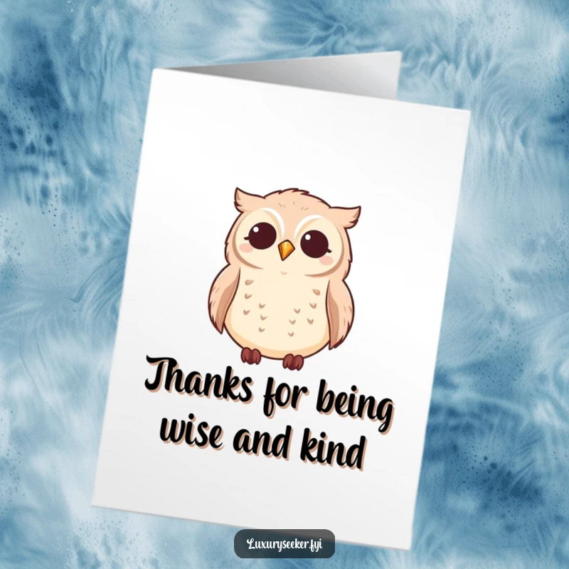 Funny Free Printable Thank You Card featuring a wise owl looking up at a sky filled with twinkling stars, expressing deep thanks.
