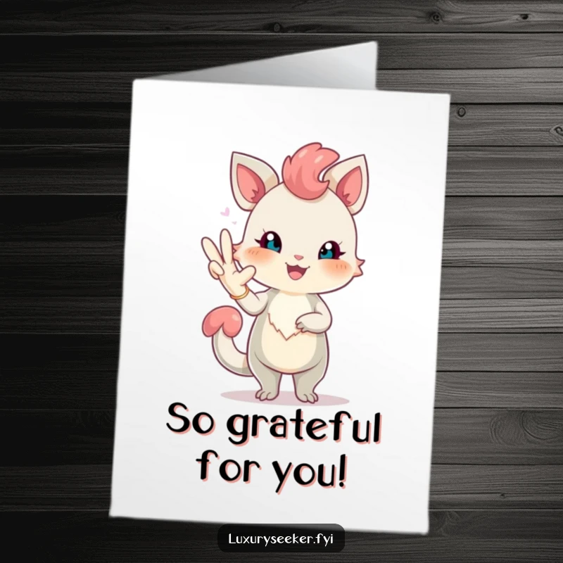 Funny Free Printable Thank You Card: Cheerful creature with a rosy blush poses elegantly holding a long, fancy glove.