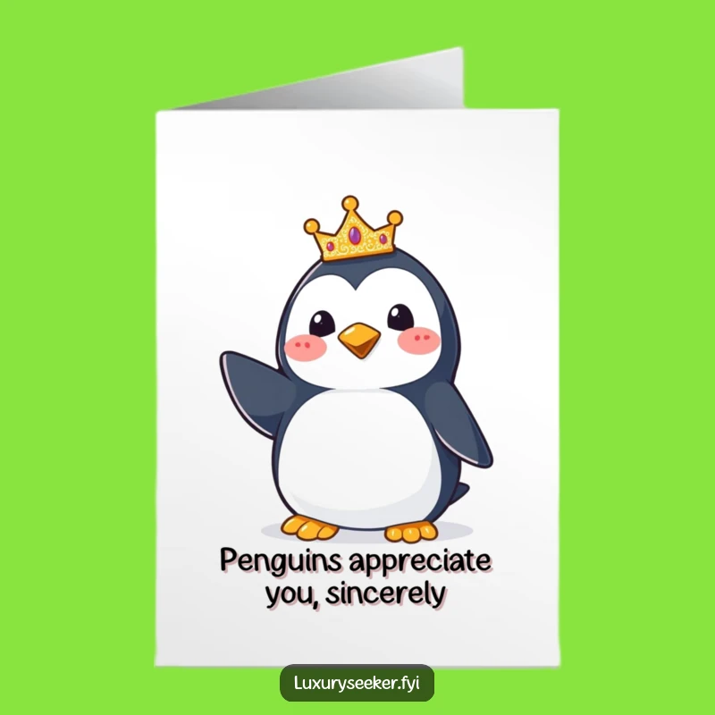 Free Printable Thank You Card: Penguin Crown Pose Downloadable