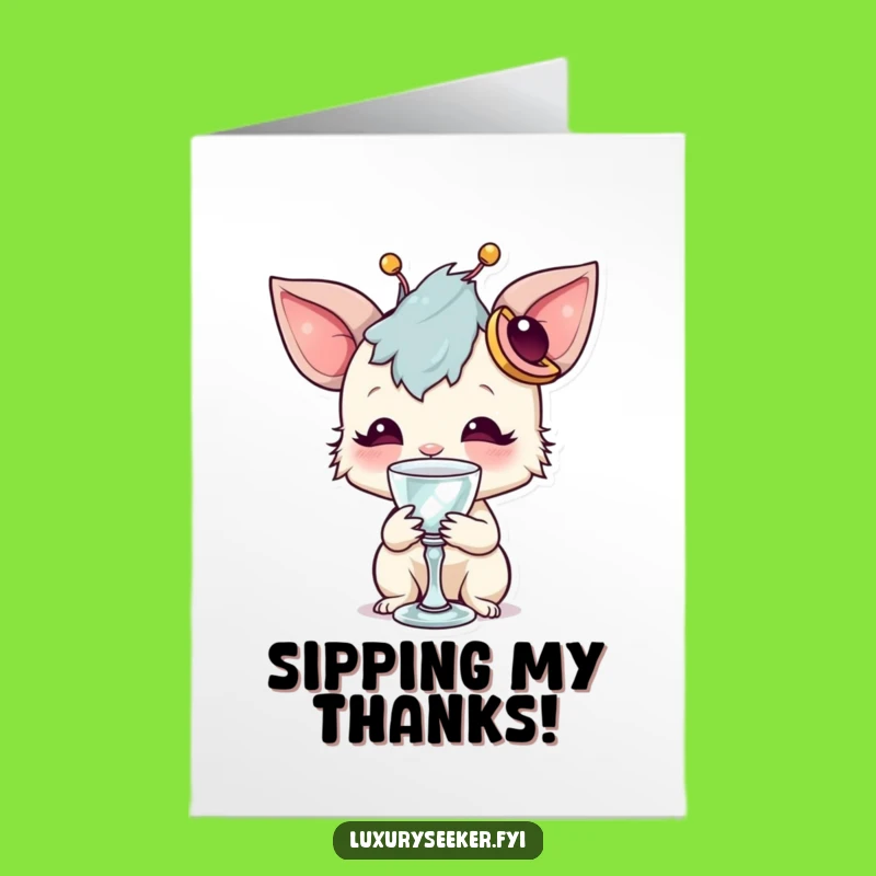 Free Printable Thank You Card: Whimsical Creature's Sip, Funny Downloadable Gift