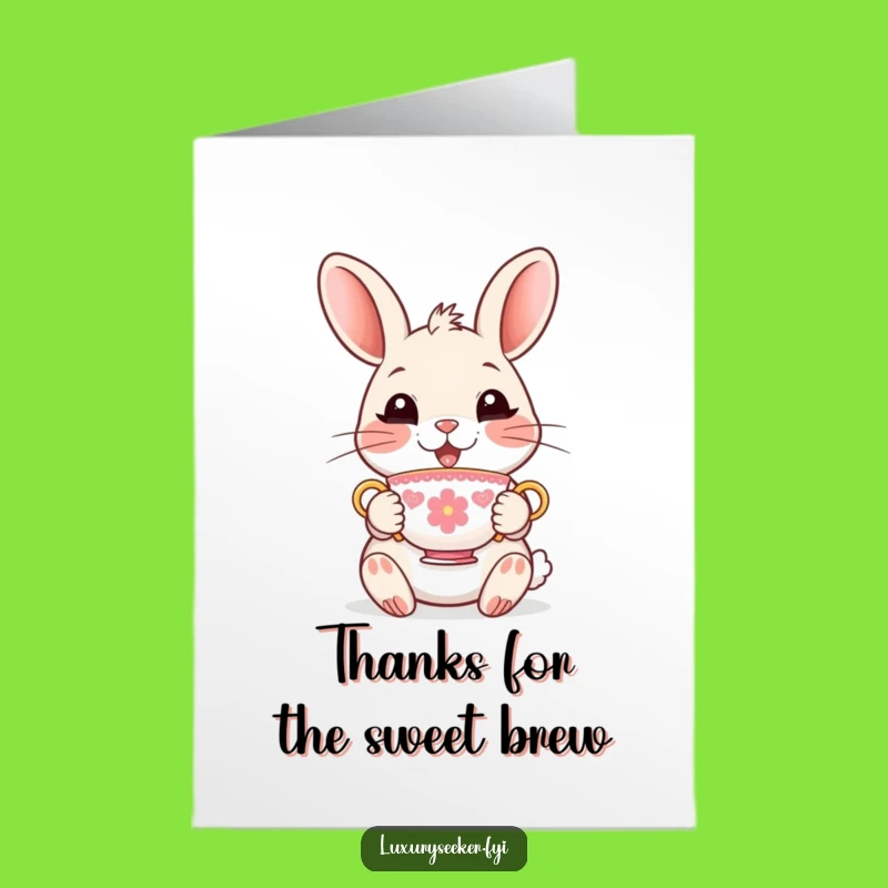Humorous Free Printable Thank You Card: Rabbit Teacup Gratitude Downloadable Gift