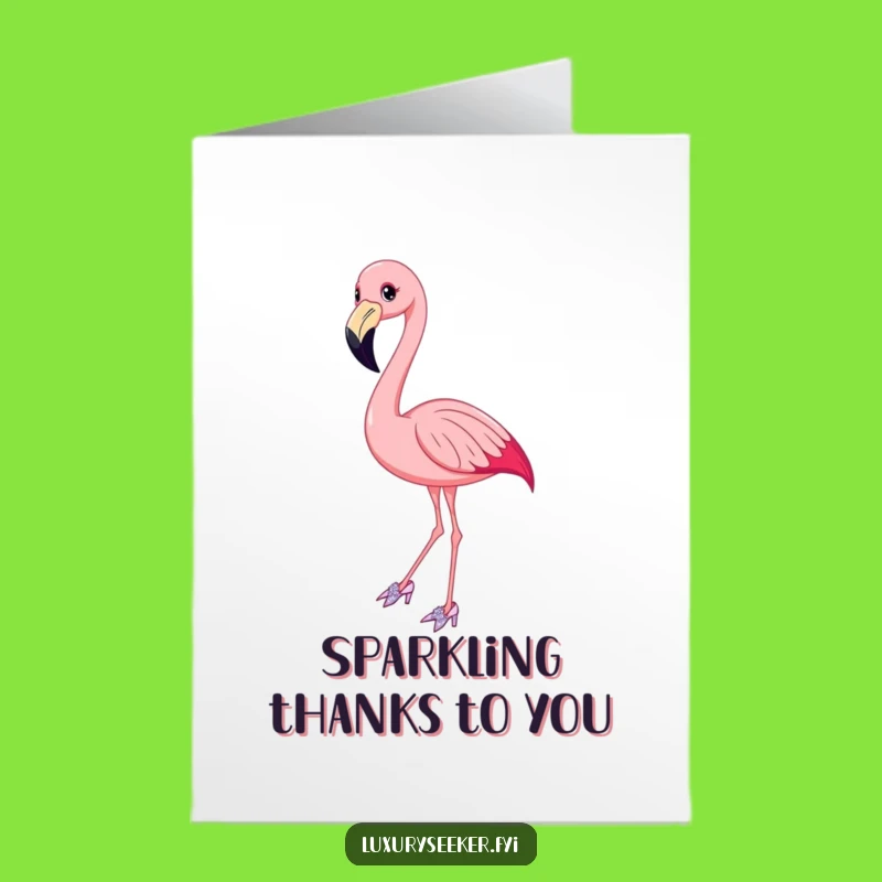 Free Printable Thanks Card: Chic Flamingo Sparkle Shoes - Grateful Downloadable Gift