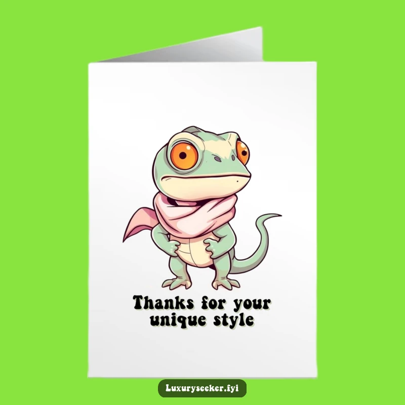 Free Printable Thank You Card: Chameleon's Silk Scarf Gratitude, Downloadable Art for Appreciation