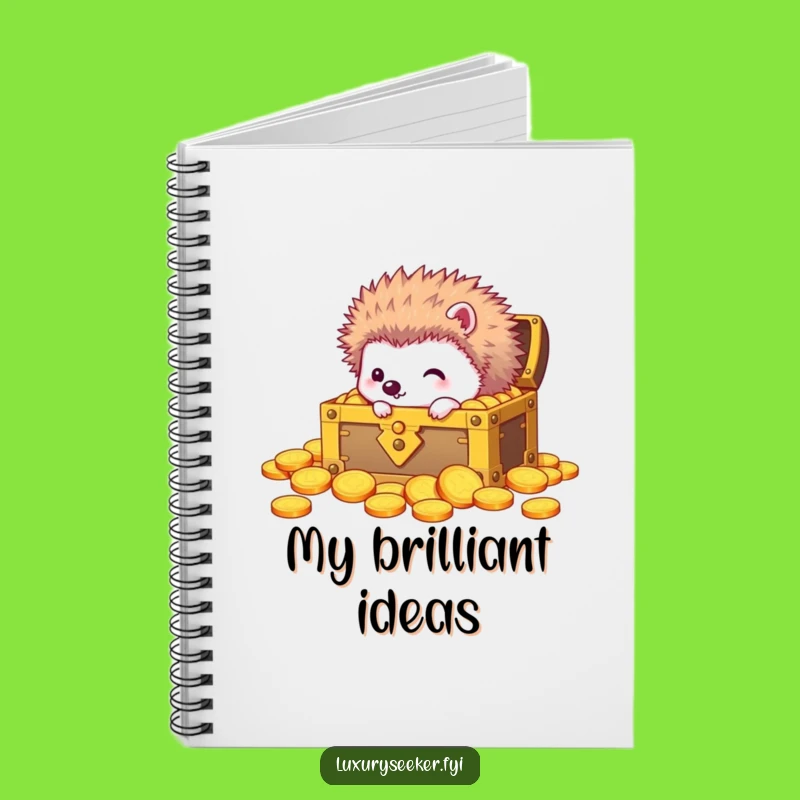 Funny Curious Hedgehog Treasure Notebook: Golden Journal Gift