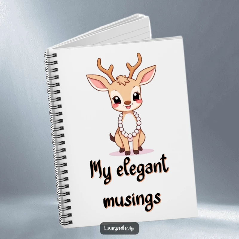 Funny Notebook: A graceful deer with a pearl necklace humorously inspires elegant and chic note-taking.
