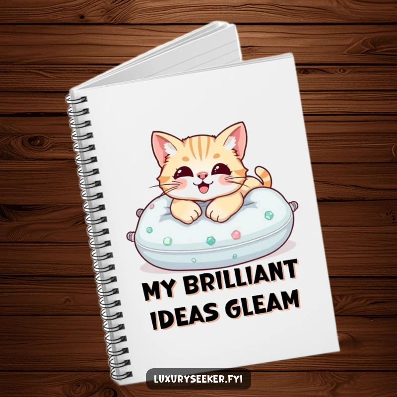 Funny Notebook: A happy cat lounging on a gemstone pillow, ready to record your elegant thoughts.