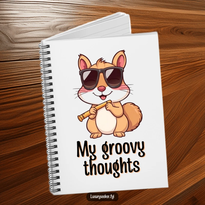 A funny squirrel in sunglasses sipping a tiny flute adorns this notebook, perfect for jotting down witty remarks.