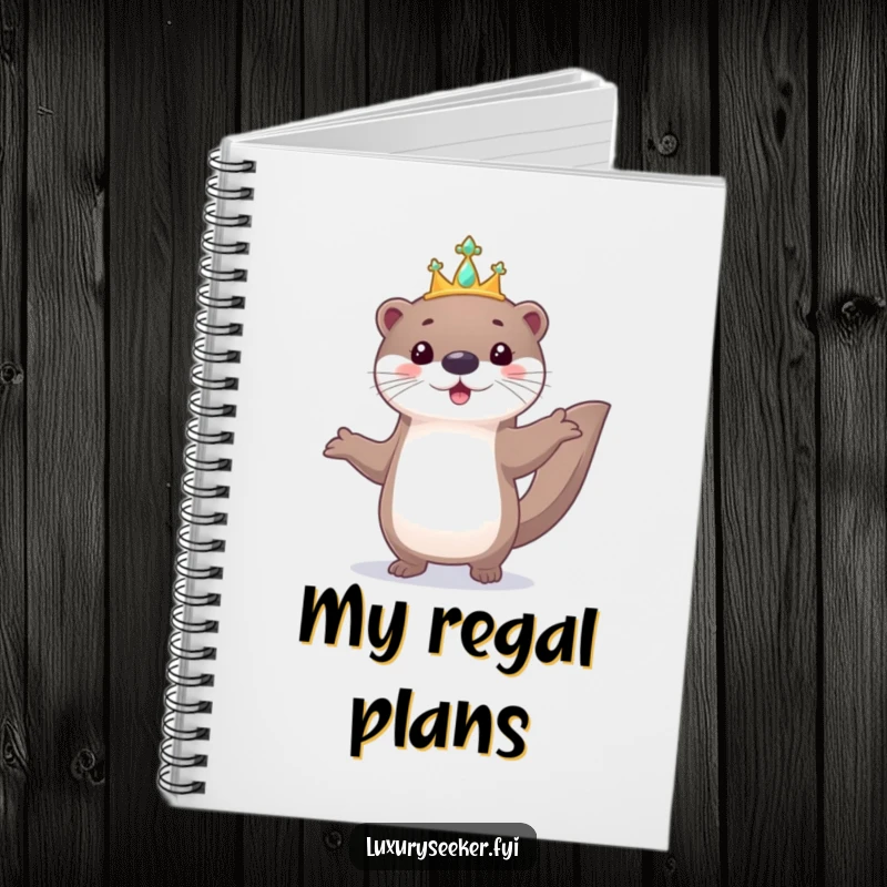 Funny notebook design: a playful otter parades with a tiny, jeweled tiara, inspiring creative and royal thoughts.