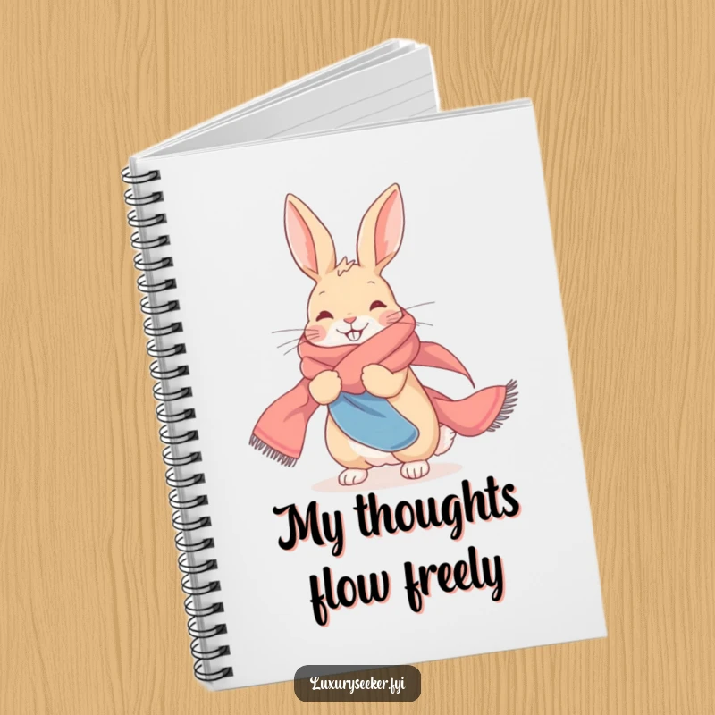 Funny Notebook: A delighted rabbit draped in a silk scarf, ready to record your chic thoughts.