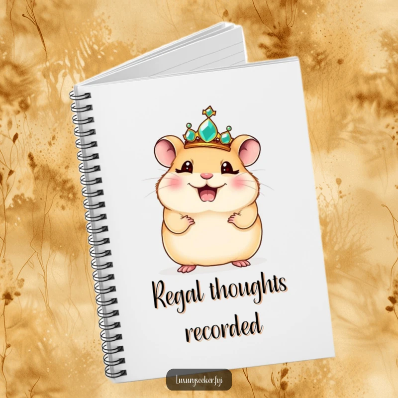 Funny notebook: A giggling hamster wearing a jeweled crown sits in a regal pose, ready for your notes.