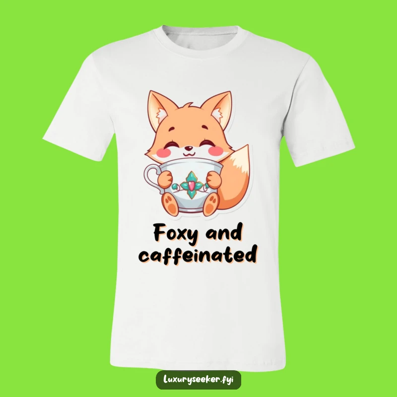 Funny Fox Tea T-Shirt: Joyful Character's Fancy Sip Apparel!