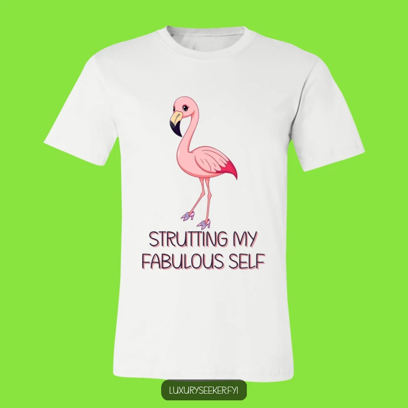 Funny Flamingo Sparkly Shoes T-Shirt - Posing Proudly in Glamorous Footwear!