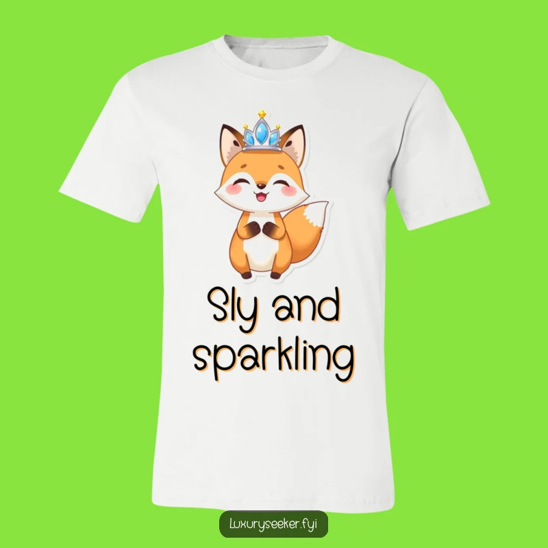 Funny Fox Tiara T-Shirt: Glamorous Pose Tee for a Joyful & Sparkling Look