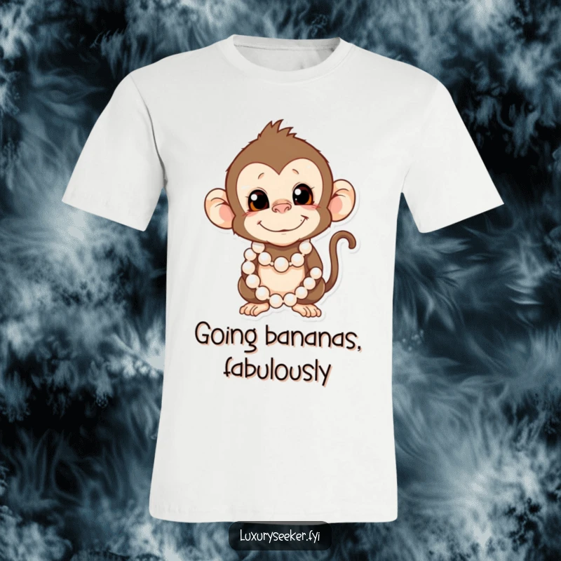 Funny Monkey T-Shirt: A mischievous monkey wears a string of pearls, looking dapper and ready for a humorous adventure.