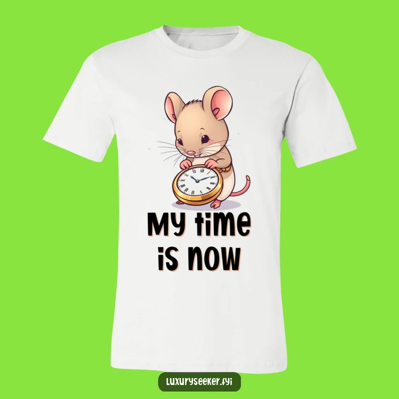 Funny Mouse T-Shirt: Admiring Pocket Watch Tee for Whimsical Style