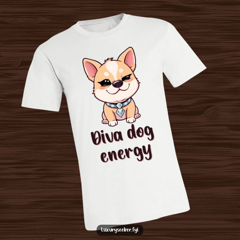 Funny T-Shirt: A giggling dog wearing a luxurious diamond collar gives a sly, charming wink, perfect for the fashion-forward pet lover.