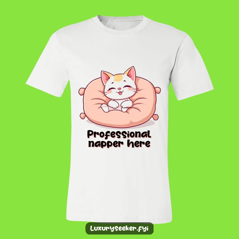 Funny Cat Cushion T-Shirt: Happy Character's Luxe Lounging Apparel!
