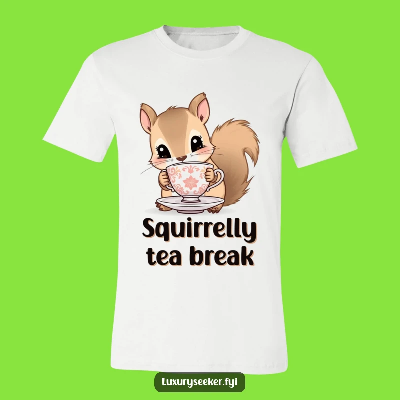 Funny Squirrel T-Shirt: Curious Critter with Tiny Teacup, Adorable Woodland Humor Tee Gift