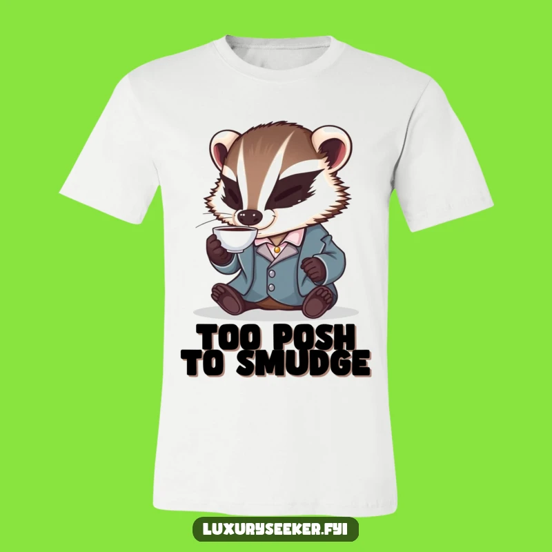 Funny Badger Smoking Jacket T-Shirt: Dapper Gentleman Sips Tea - A Hilarious Gift