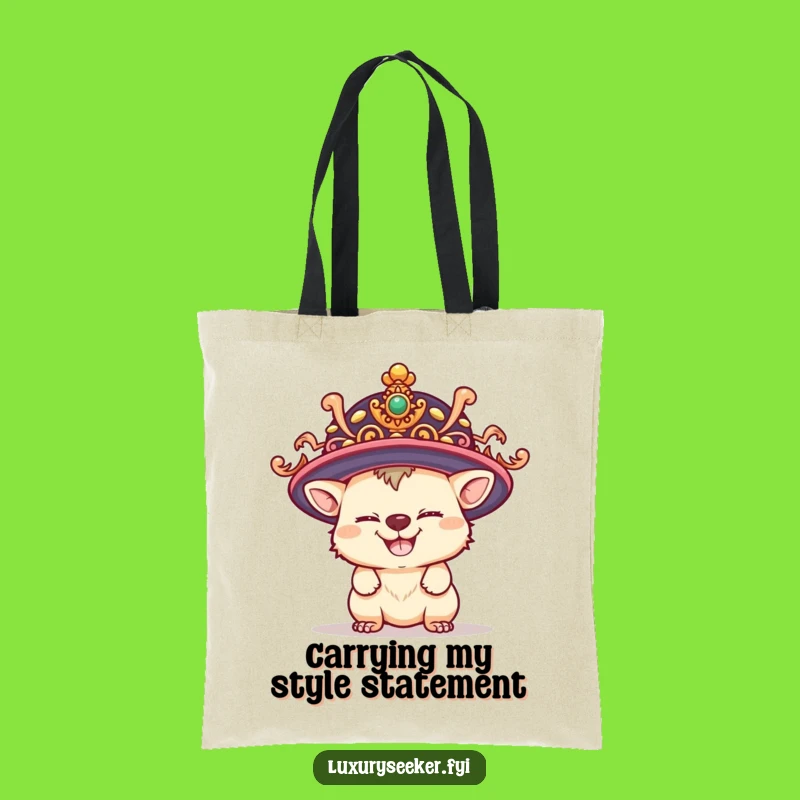Funny Style Tote Bag: Playful Creature's Big Hat Fashion, Great Funny Gift