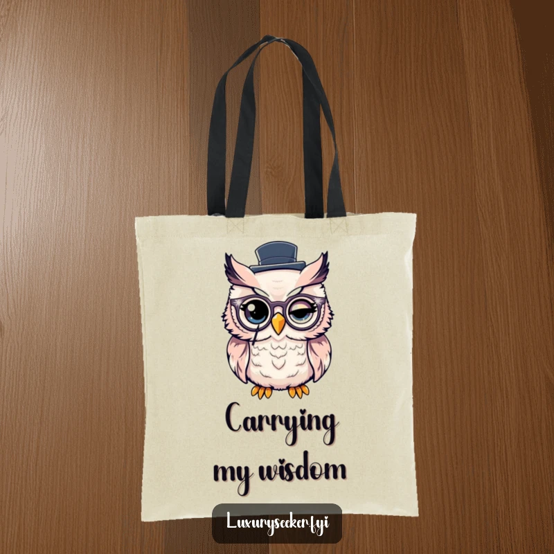 Funny Tote Bag: A winking owl with a monocle and top hat, for carrying items humorously.