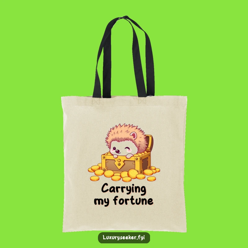 Funny Curious Hedgehog Treasure Tote Bag: Golden Carryall Gift