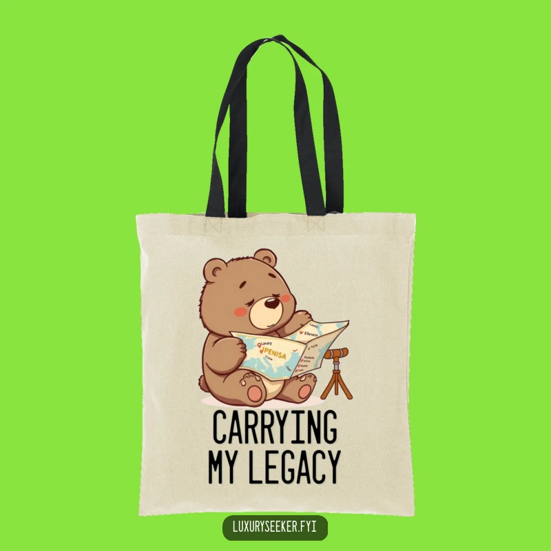 Funny Determined Bear Map Tote Bag: Luxury Travel Carryall Gift