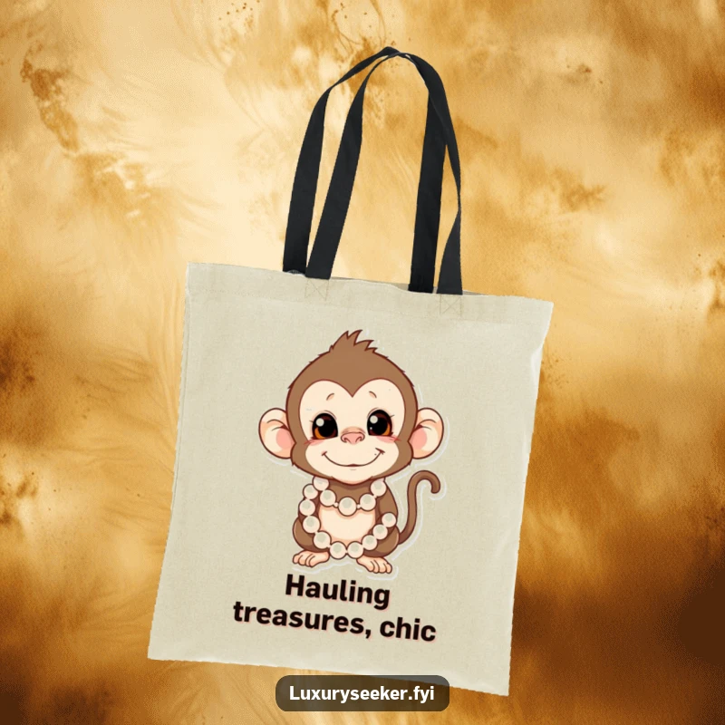 Funny Monkey Tote Bag: A mischievous monkey wears a string of pearls, making this a humorous and stylish carry-all.