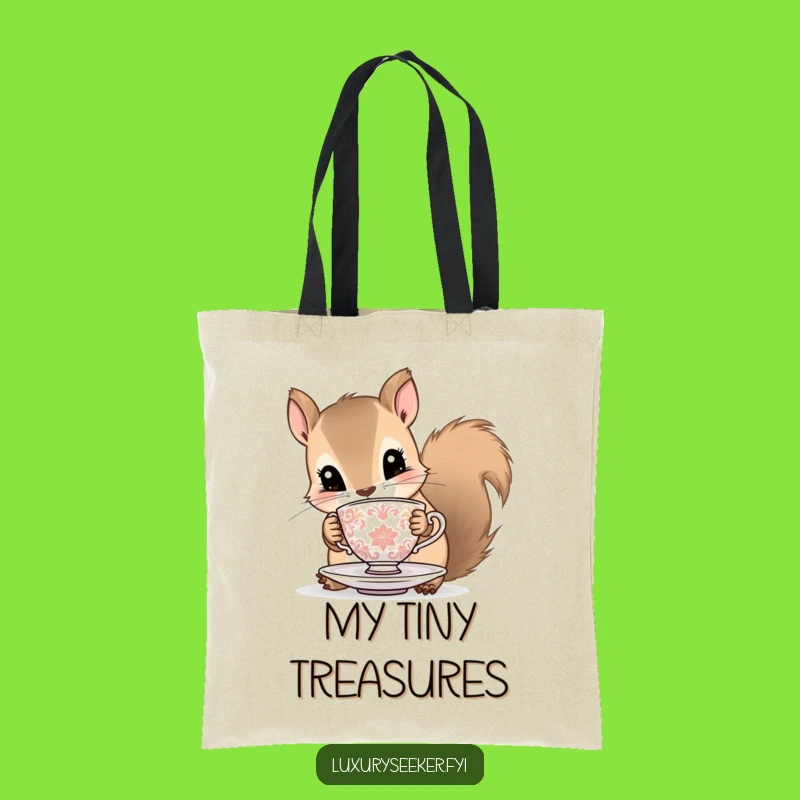 Funny Squirrel Tote Bag: Curious Critter with Tiny Teacup, Chic Carry-All for Whimsical Moments Gift